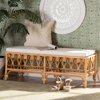 bali & pari - Ibiza Bench in White/Light Honey - Ibiza-Light Honey Rattan-Bench view 6