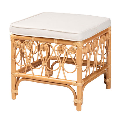 bali & pari - Ibiza Footstool in White/Light Honey - Ibiza-Light Honey Rattan-Stool view 1