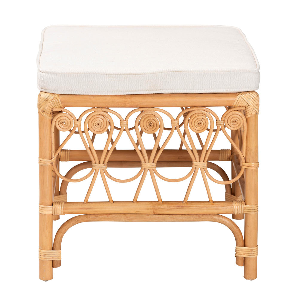 bali & pari - Ibiza Footstool in White/Light Honey - Ibiza-Light Honey Rattan-Stool view 3
