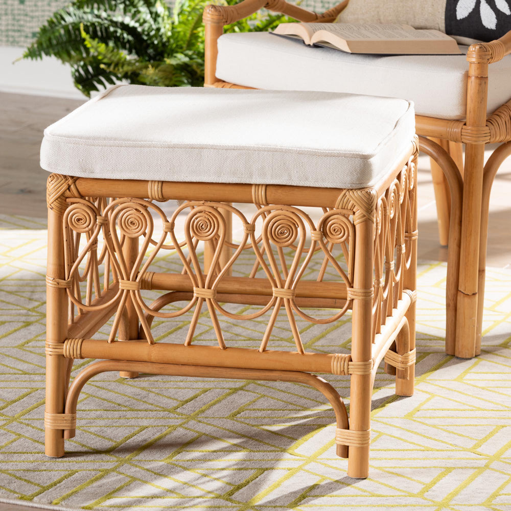 bali & pari - Ibiza Footstool in White/Light Honey - Ibiza-Light Honey Rattan-Stool view 6