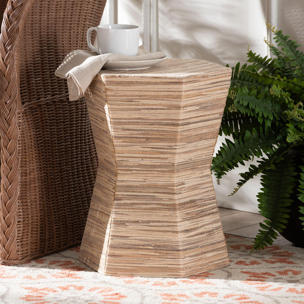 bali & pari - Idana End Table in Natural - Natural Woven Mendong-Hexagon-ET view 5