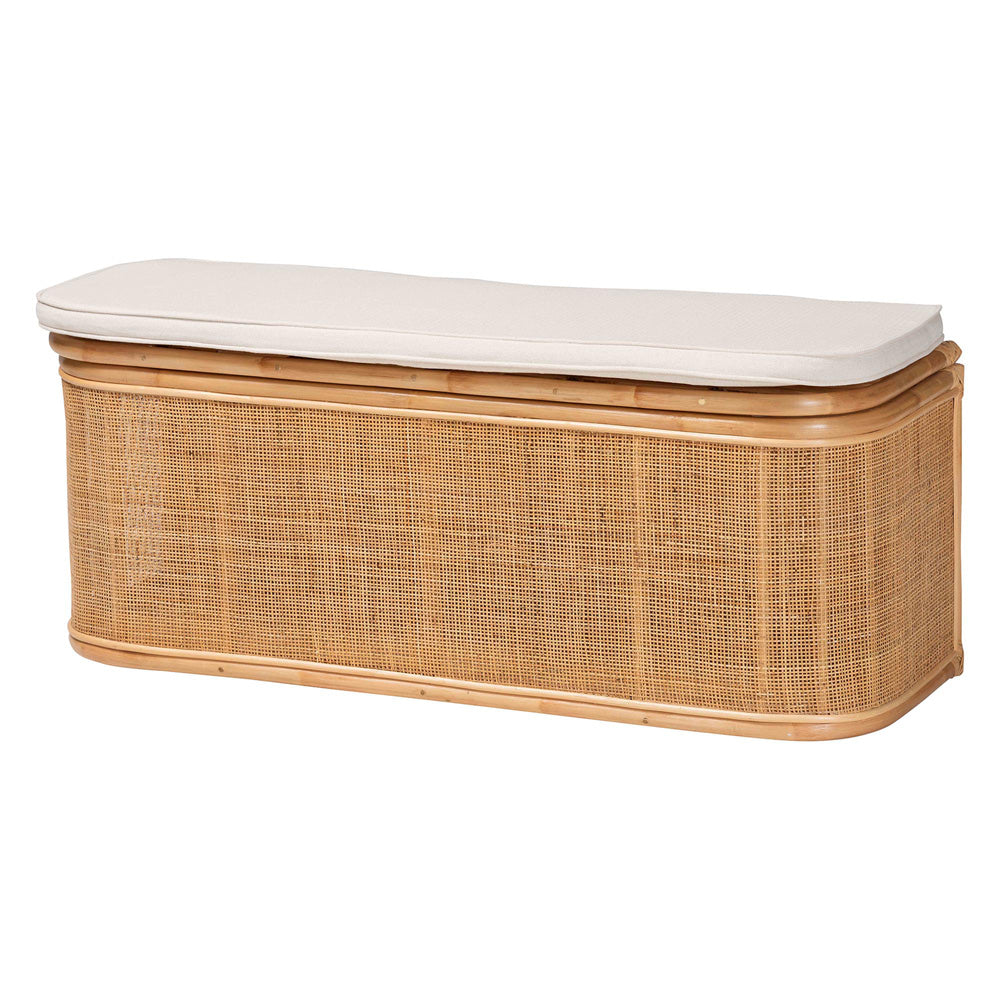 bali & pari - Ishana Storage Bench in Natural/White - WS075/Open Square-Natural Rattan-Bench view 1