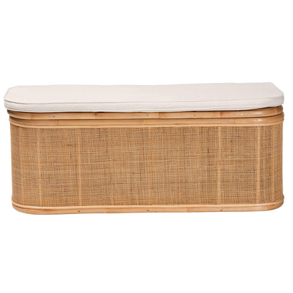 bali & pari - Ishana Storage Bench in Natural/White - WS075/Open Square-Natural Rattan-Bench view 3