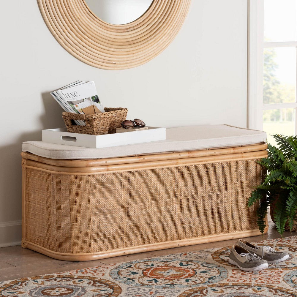 bali & pari - Ishana Storage Bench in Natural/White - WS075/Open Square-Natural Rattan-Bench view 8