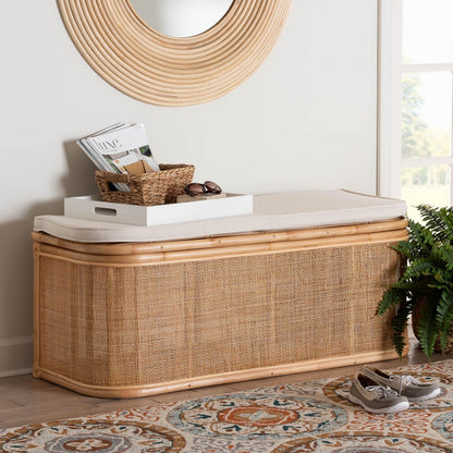 bali & pari - Ishana Storage Bench in Natural/White - WS075/Open Square-Natural Rattan-Bench view 8