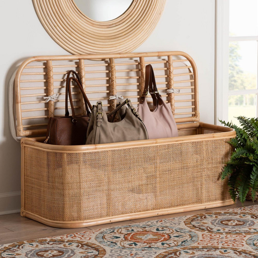 bali & pari - Ishana Storage Bench in Natural/White - WS075/Open Square-Natural Rattan-Bench view 9
