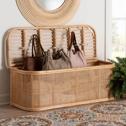 bali & pari - Ishana Storage Bench in Natural/White - WS075/Open Square-Natural Rattan-Bench view 9