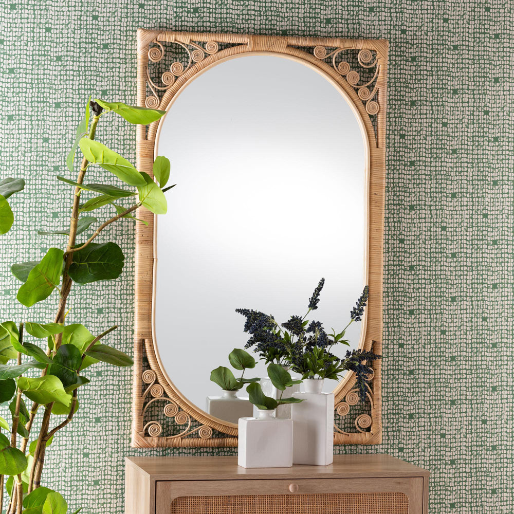 bali & pari - Isley Mirror in Natural Brown - RMWH03-Rattan Mirror view 3