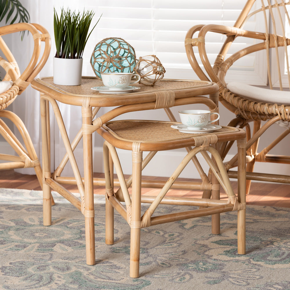 bali & pari - Jayden Set of 2 End Tables in Natural Brown - Jayden-Rattan-ET Set view 6