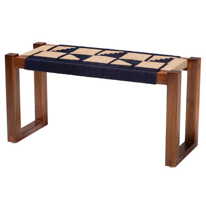 bali & pari - Jerilyn Bench in Navy Blue/Brown/Natural Brown - F232-FT23-Navy Blue/Brown Triangle Pattern-Bench view 1