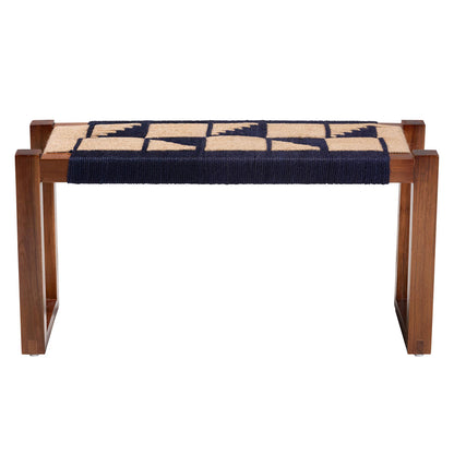 bali & pari - Jerilyn Bench in Navy Blue/Brown/Natural Brown - F232-FT23-Navy Blue/Brown Triangle Pattern-Bench view 2
