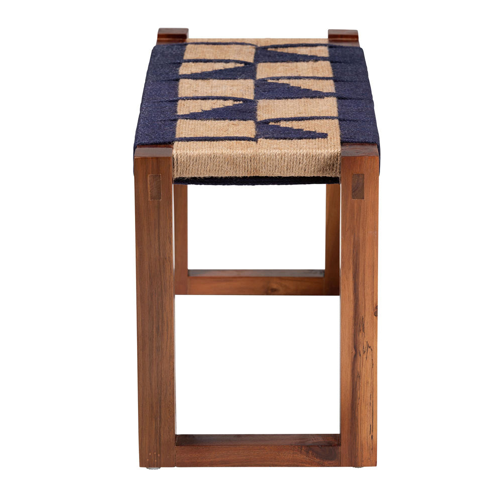 bali & pari - Jerilyn Bench in Navy Blue/Brown/Natural Brown - F232-FT23-Navy Blue/Brown Triangle Pattern-Bench view 3