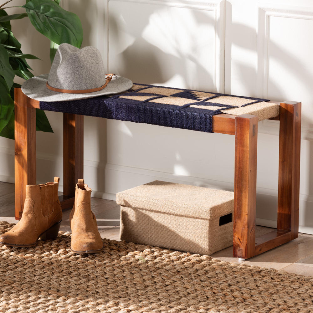 bali & pari - Jerilyn Bench in Navy Blue/Brown/Natural Brown - F232-FT23-Navy Blue/Brown Triangle Pattern-Bench view 6