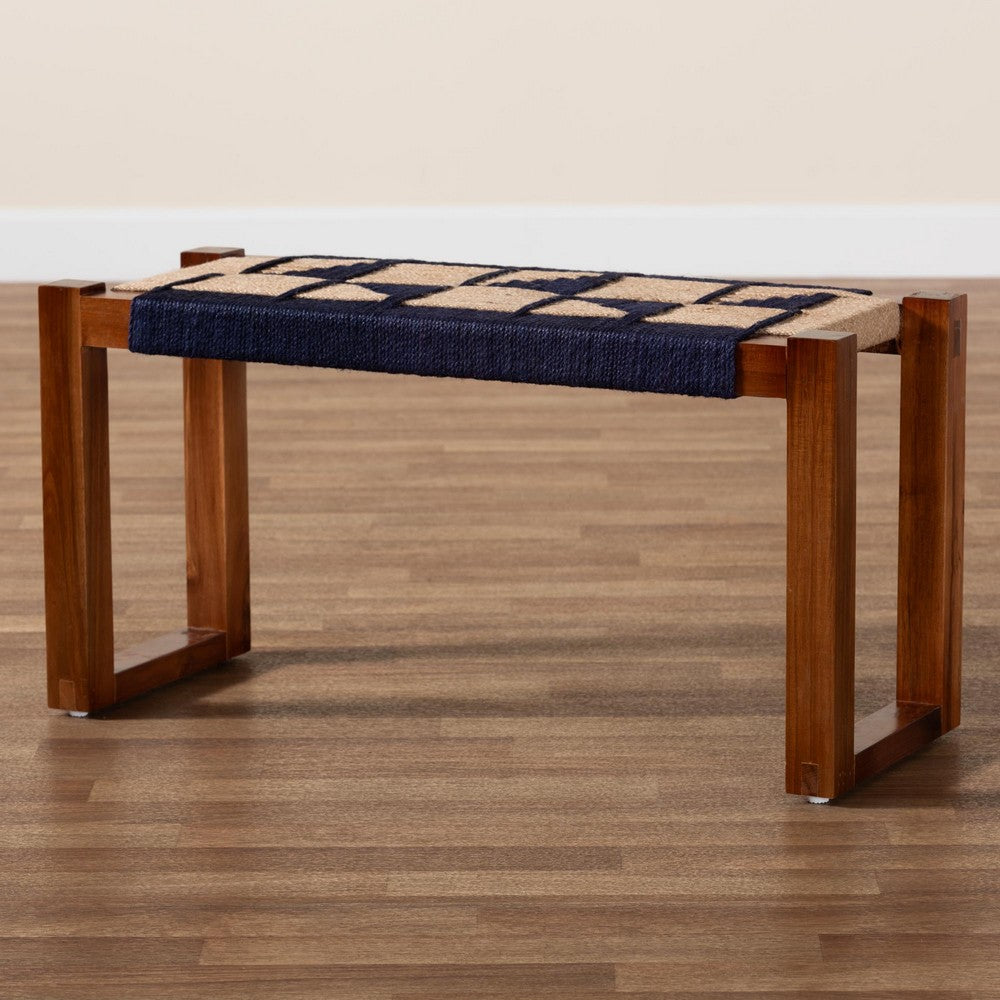 bali & pari - Jerilyn Bench in Navy Blue/Brown/Natural Brown - F232-FT23-Navy Blue/Brown Triangle Pattern-Bench view 7