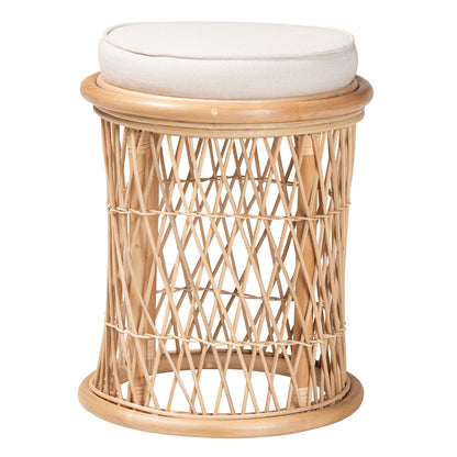 bali & pari - Junius Ottoman Footstool in Natural/White - WS071-Natural Rattan-Stool view 1