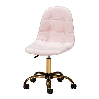 bali & pari - Kabira Office Chair in Blush Pink/Gold - NF02-Blush Velvet/Gold-Office Chair view 1