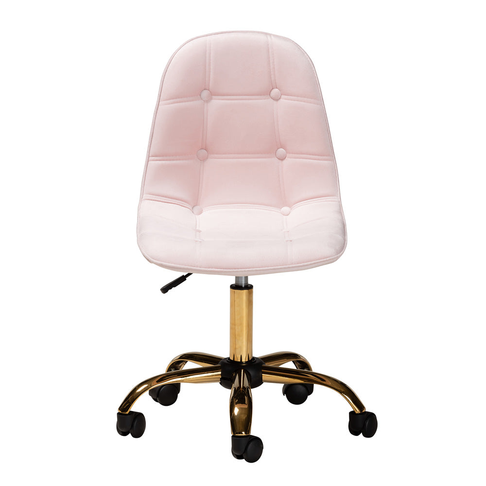 bali & pari - Kabira Office Chair in Blush Pink/Gold - NF02-Blush Velvet/Gold-Office Chair view 2