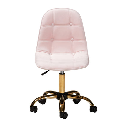 bali & pari - Kabira Office Chair in Blush Pink/Gold - NF02-Blush Velvet/Gold-Office Chair view 2