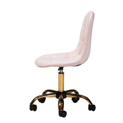 bali & pari - Kabira Office Chair in Blush Pink/Gold - NF02-Blush Velvet/Gold-Office Chair view 3