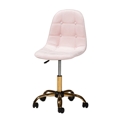 bali & pari - Kabira Office Chair in Blush Pink/Gold - NF02-Blush Velvet/Gold-Office Chair view 5