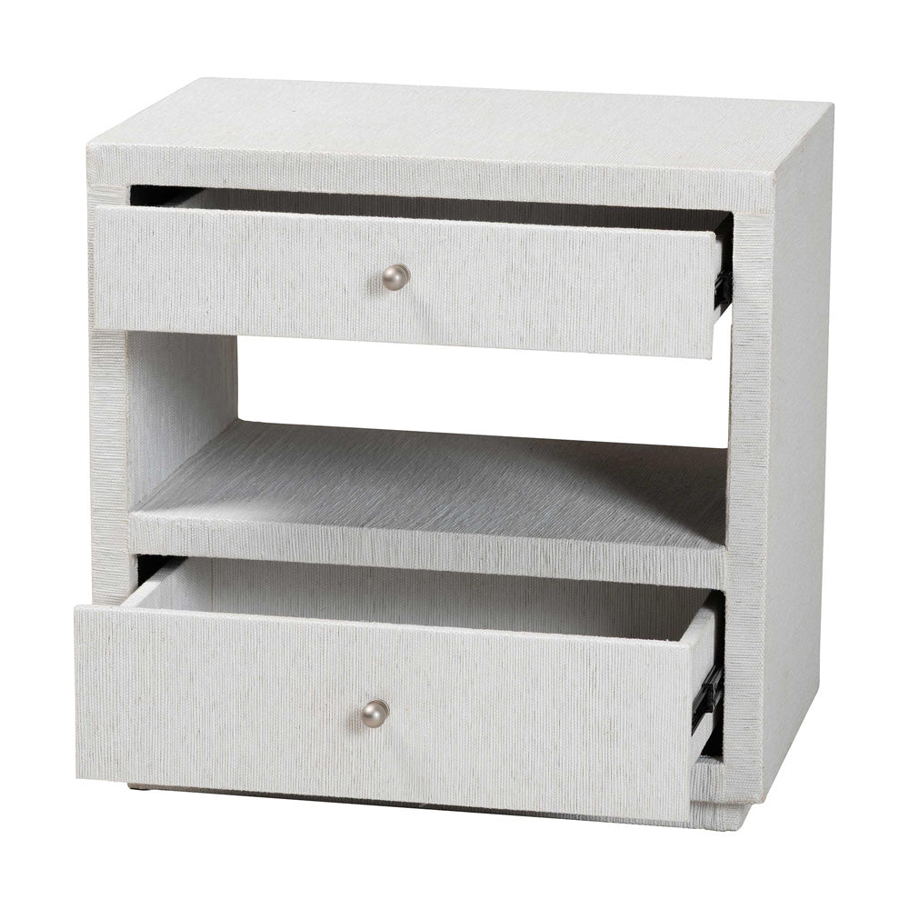 bali & pari  - Kai End Table in White - KAI-2 Drawer-White-End Table view 2