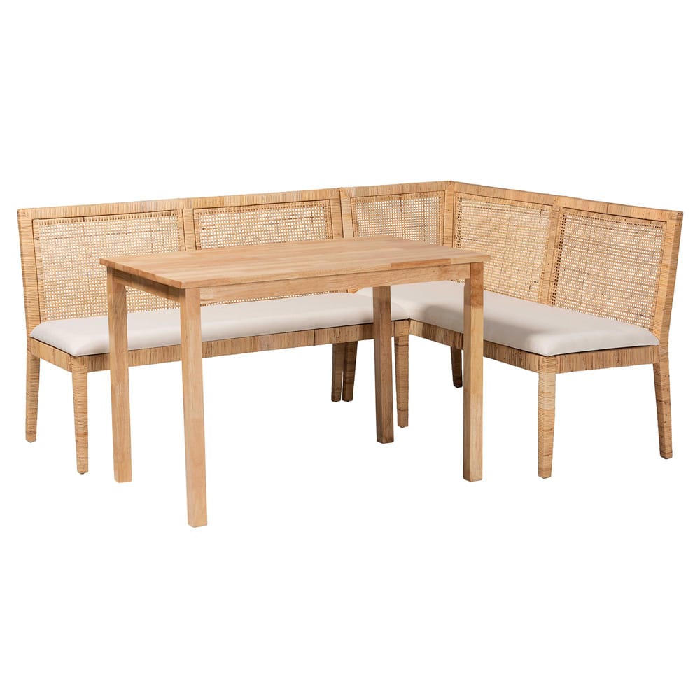 bali & pari - Kalimantan Dining Set in Light Honey/White - Kalimantan-Light Honey Rattan-3PC Dining Set view 1