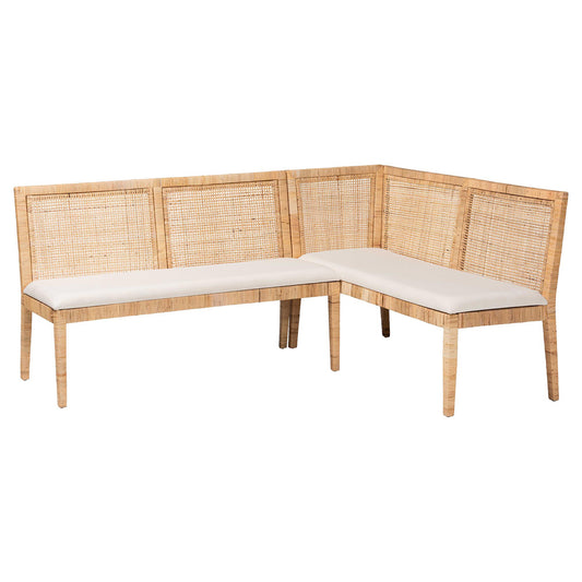bali & pari - Kalimantan Set of 2 Corner Benches in Light Honey/White - Kalimantan-Light Honey Rattan-2PC Bench Set view 1