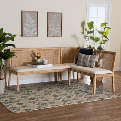 bali & pari - Kalimantan Set of 2 Corner Benches in Light Honey/White - Kalimantan-Light Honey Rattan-2PC Bench Set view 7