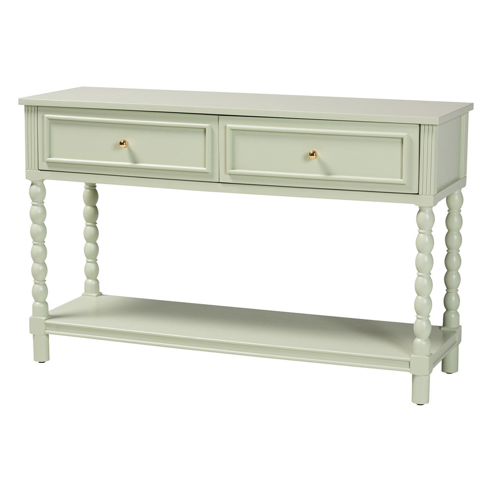 bali & pari - Karnia Console Table in Mint Green - Karnia-Green-Wooden-Console Table view 1