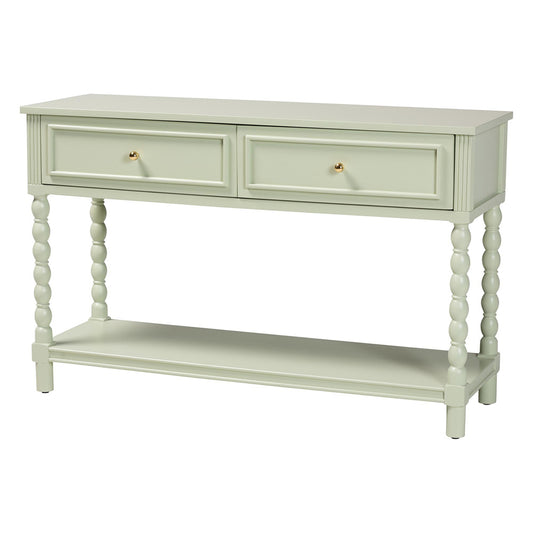 bali & pari - Karnia Console Table in Mint Green - Karnia-Green-Wooden-Console Table view 1