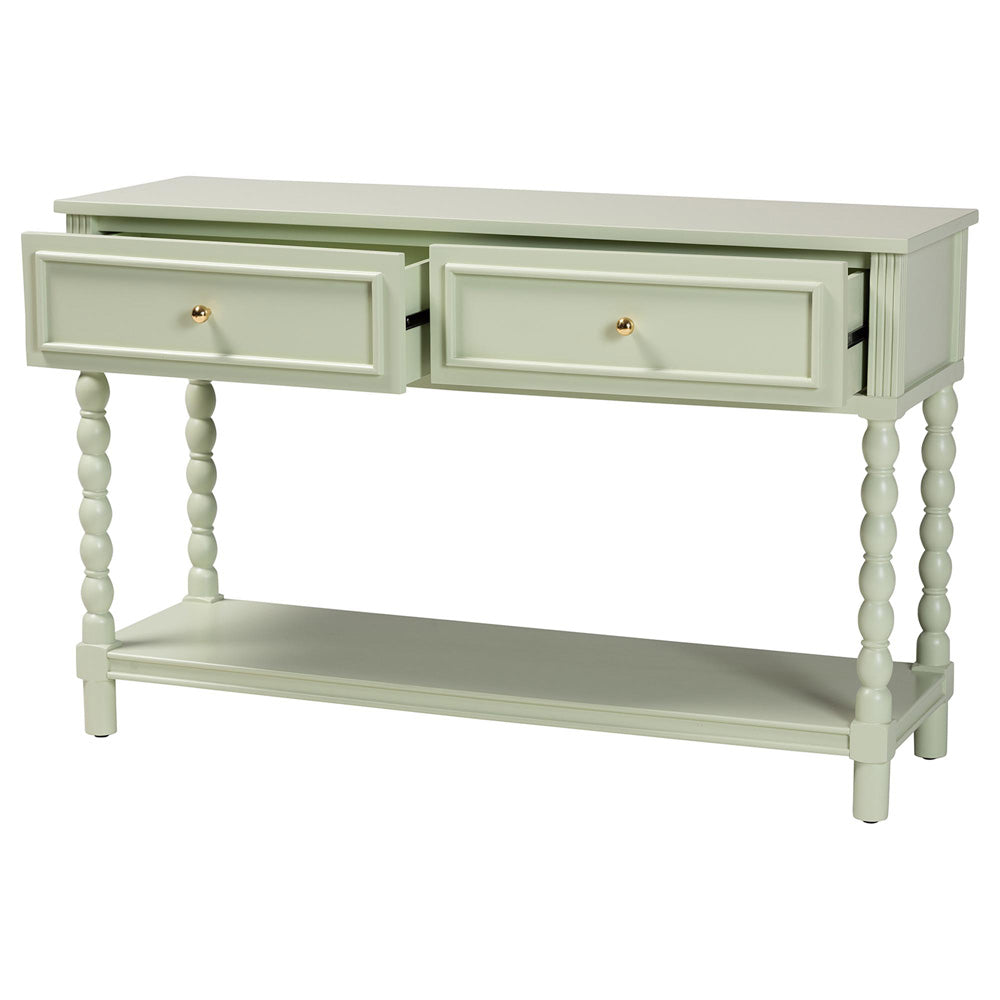 bali & pari - Karnia Console Table in Mint Green - Karnia-Green-Wooden-Console Table view 2