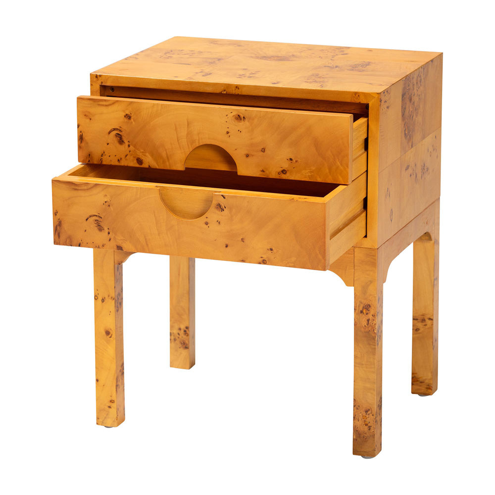 bali & pari - Kayla Nightstand in Light Mappa Burl - SVN-1152-Natural Burl Op1-Kayla-NS view 2