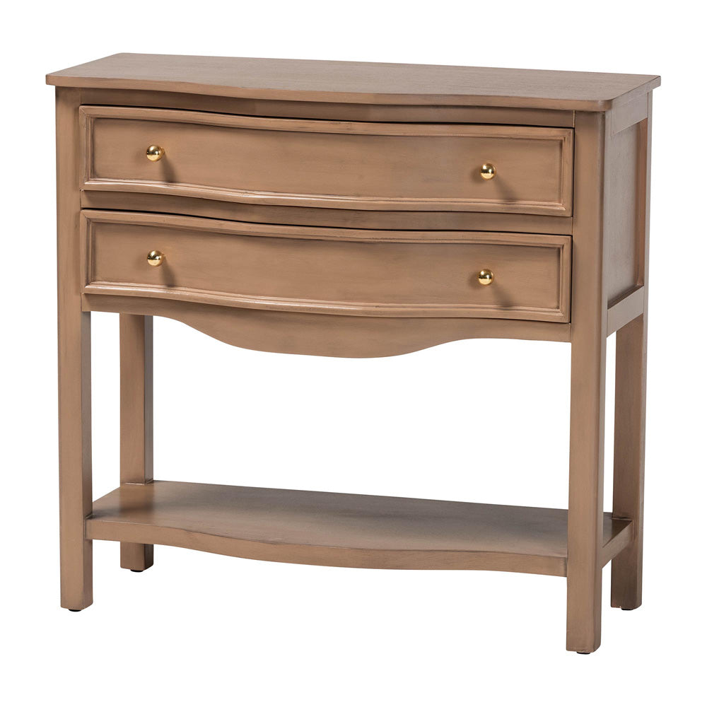 bali & pari - Kelila Console Table in Champagne Brown  - Kelila-Antq Brown-Wooden-2DRW-Console Table view 1