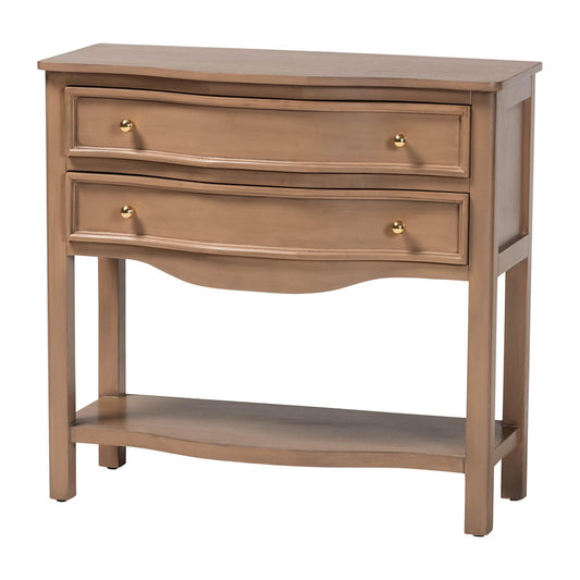 bali & pari - Kelila Console Table in Champagne Brown  - Kelila-Antq Brown-Wooden-2DRW-Console Table view 1