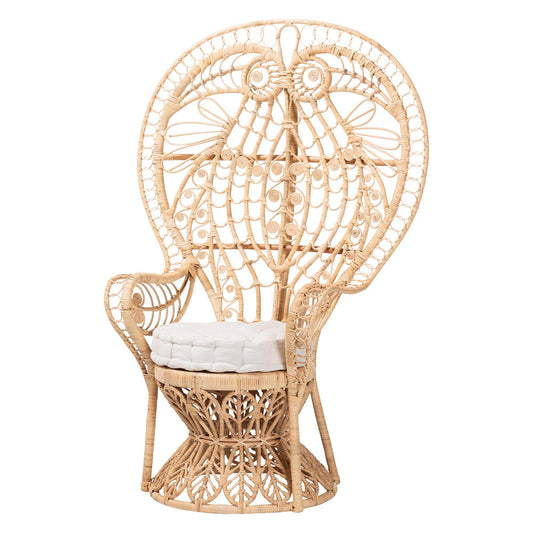 bali & pari - Kimiko Peacock Accent Chair in Natural Brown - WS185-Natural Peacock Rattan-Cushion-Chair view 1