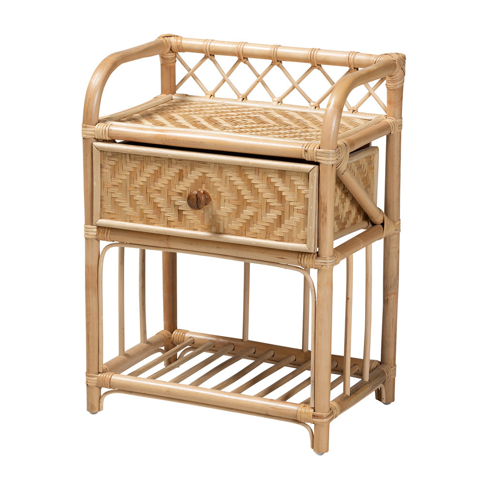 bali & pari - Kobie Nightstand in Natural Brown - Kobie-Rattan-NS view 1