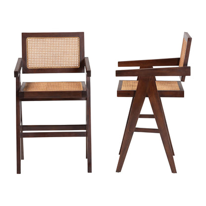 bali & pari - Kresna Set of 2 Counter Stools in Dark Walnut Brown/Natural Brown - BC-01-Kresna-Brown Wood/Rattan-CS view 3