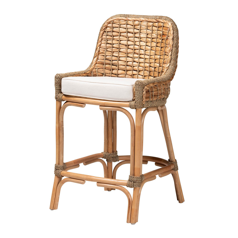 bali & pari - Kyle Counter Stool in White/Natural Brown - Kyle-Rattan-CS view 1