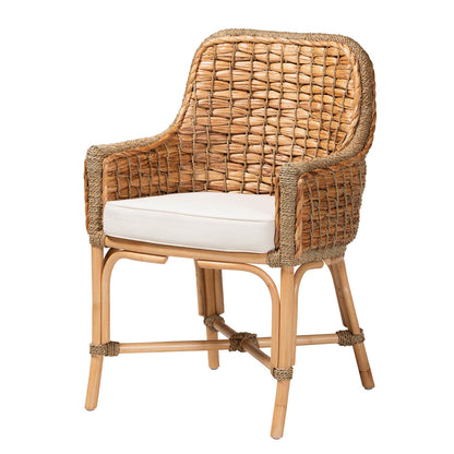 bali & pari - Kyle Dining Chair in White/Natural Brown - Kyle-Rattan-DC-Arm view 1