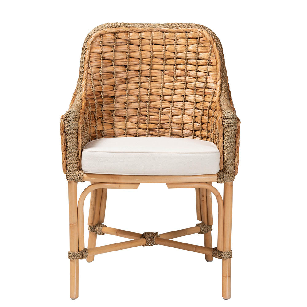 bali & pari - Kyle Dining Chair in White/Natural Brown - Kyle-Rattan-DC-Arm view 2