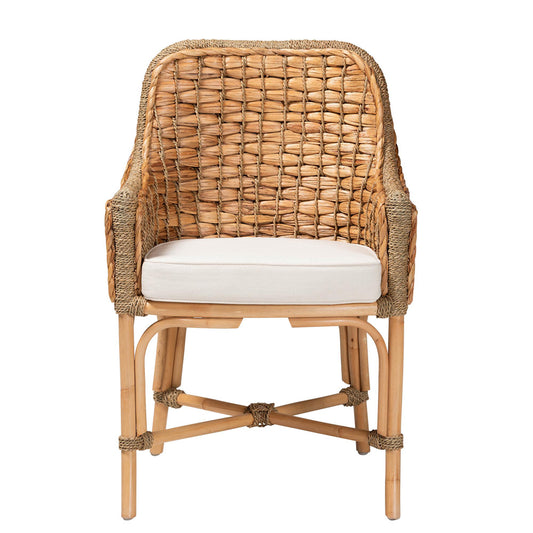 bali & pari - Kyle Dining Chair in White/Natural Brown - Kyle-Rattan-DC-Arm view 2