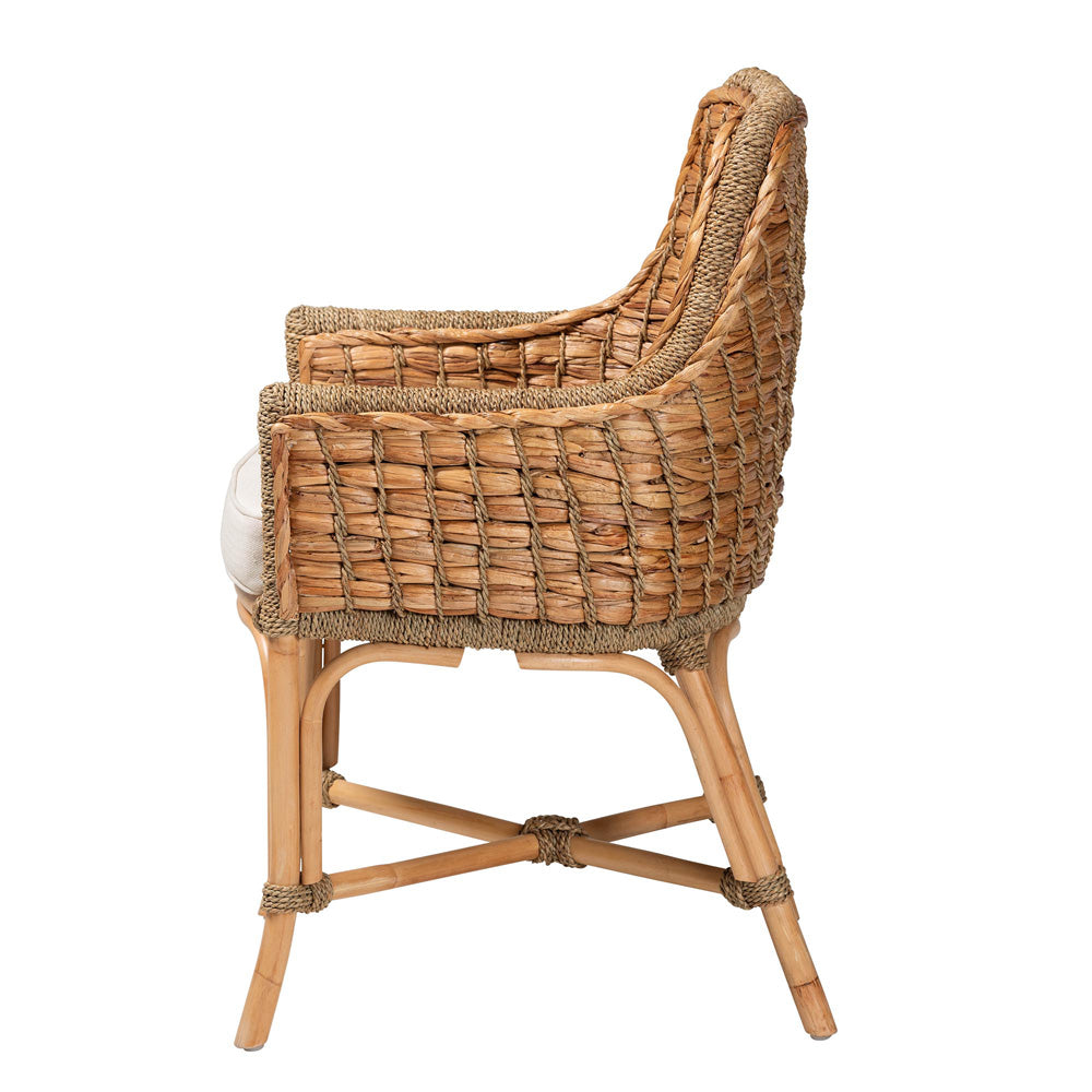 bali & pari - Kyle Dining Chair in White/Natural Brown - Kyle-Rattan-DC-Arm view 3