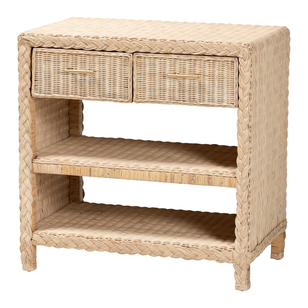 bali & pari - Lanica Console Table in Pale Brown - Braided Sun Bleached Ivory Rattan-Console Table view 1