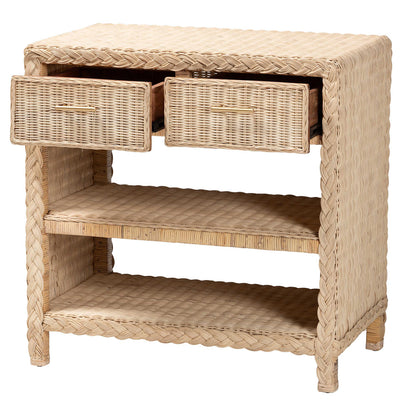 bali & pari - Lanica Console Table in Pale Brown - Braided Sun Bleached Ivory Rattan-Console Table view 2