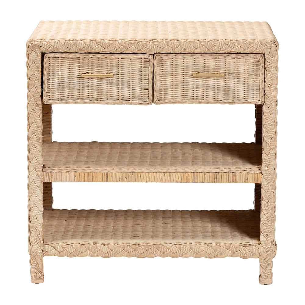 bali & pari - Lanica Console Table in Pale Brown - Braided Sun Bleached Ivory Rattan-Console Table view 3