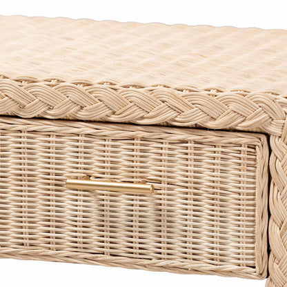 bali & pari - Lanica Console Table in Pale Brown - Braided Sun Bleached Ivory Rattan-Console Table view 6