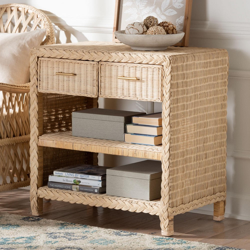 bali & pari - Lanica Console Table in Pale Brown - Braided Sun Bleached Ivory Rattan-Console Table view 9
