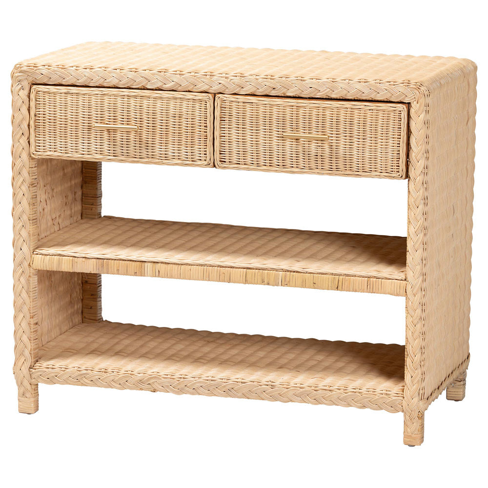 bali & pari - Lanica Console Table in Sun-bleached Rattan - Braided Sun Bleached Ivory Rattan-Version 2-Console Table view 1