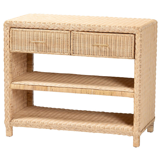 bali & pari - Lanica Console Table in Sun-bleached Rattan - Braided Sun Bleached Ivory Rattan-Version 2-Console Table view 1