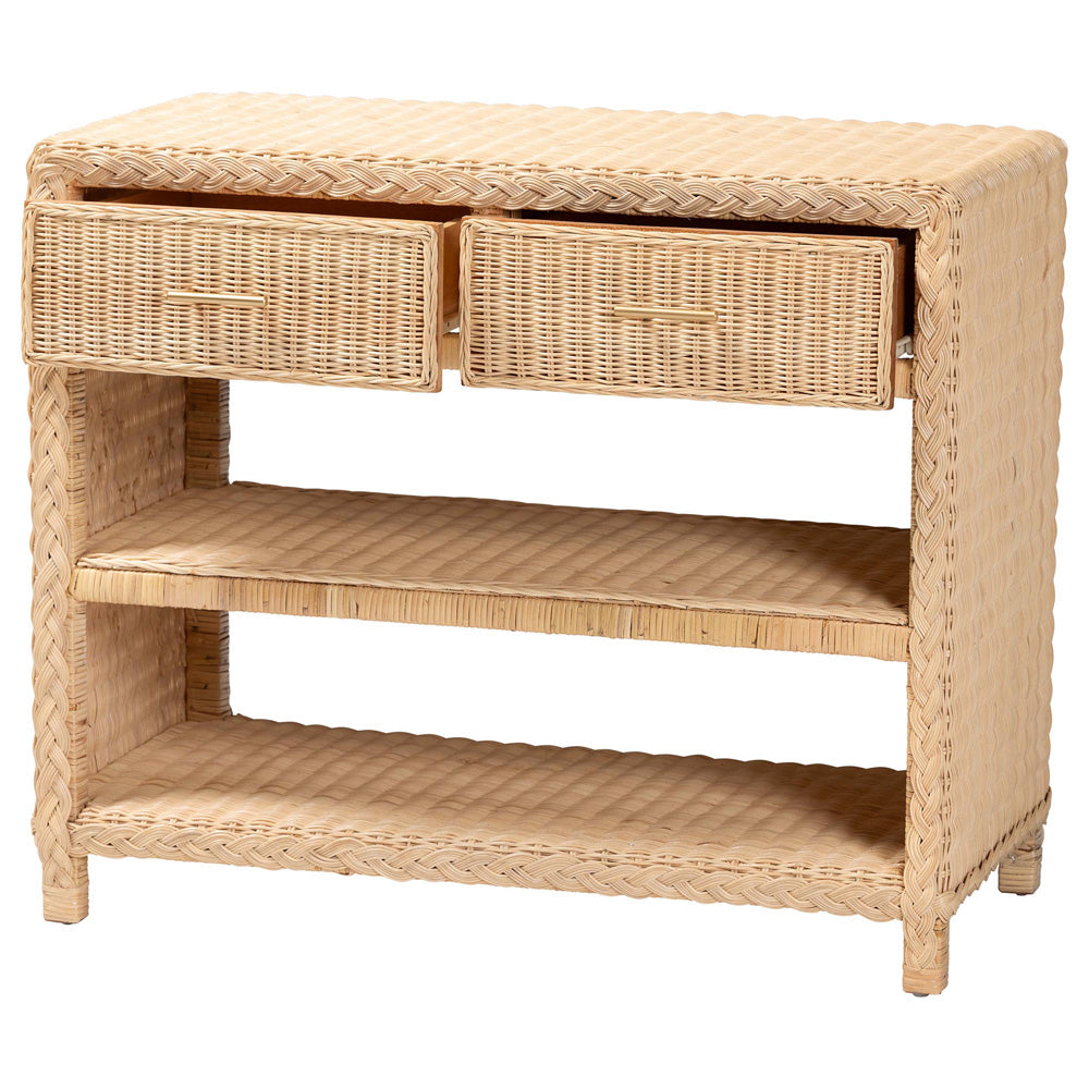 bali & pari - Lanica Console Table in Sun-bleached Rattan - Braided Sun Bleached Ivory Rattan-Version 2-Console Table view 2